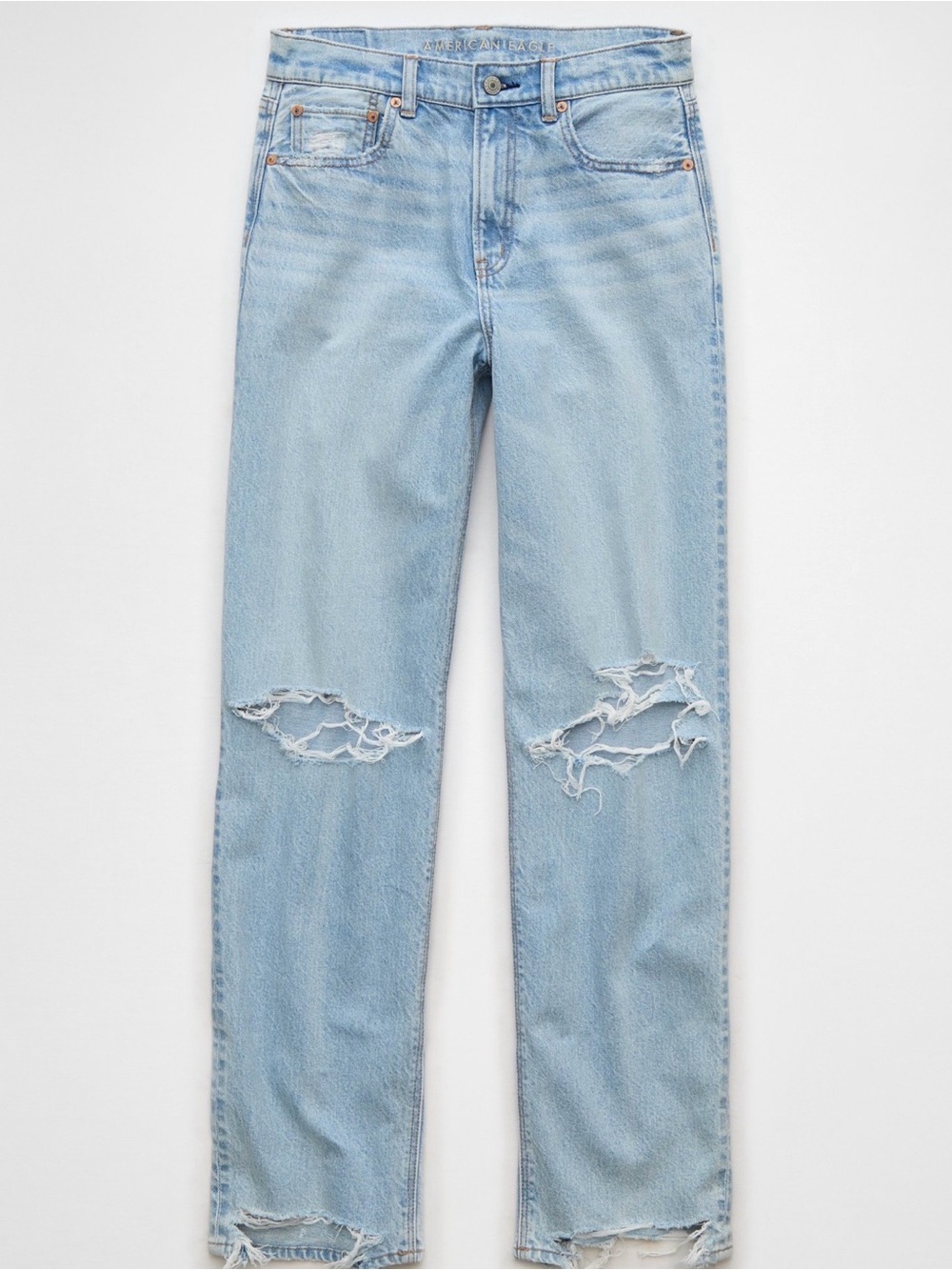 American Eagle Outfitters Light Blue Super High Waist Straight-Leg Jeans